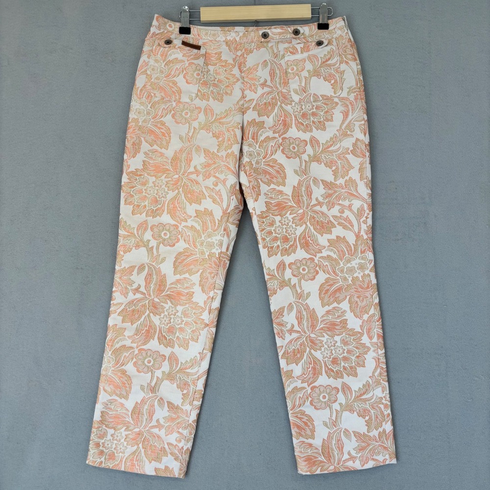 D&G Dolce & Gabbana Floral Tapestry Jacquard Pants Orange Gold IT 44 US 30